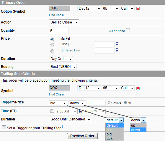 Trailing Stop Loss Order Form